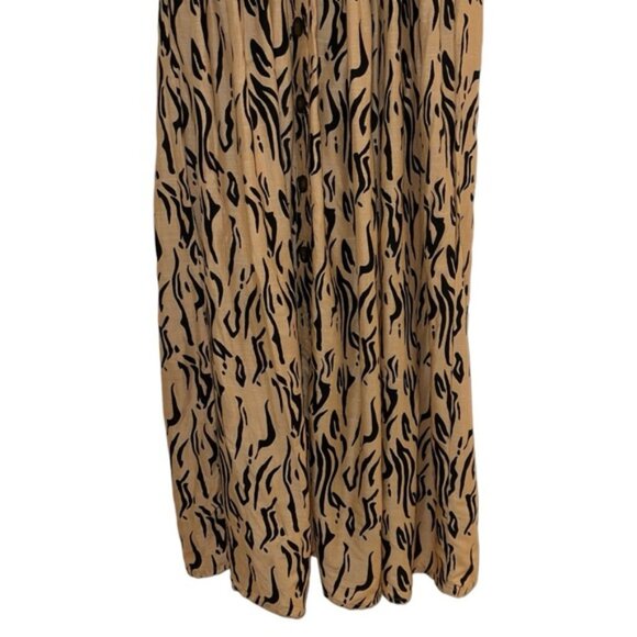 ASOS Maxi Dress Women’s Size 4 US Tan Beige Black Animal Print Knot Front V-Neck - Picture 5 of 12